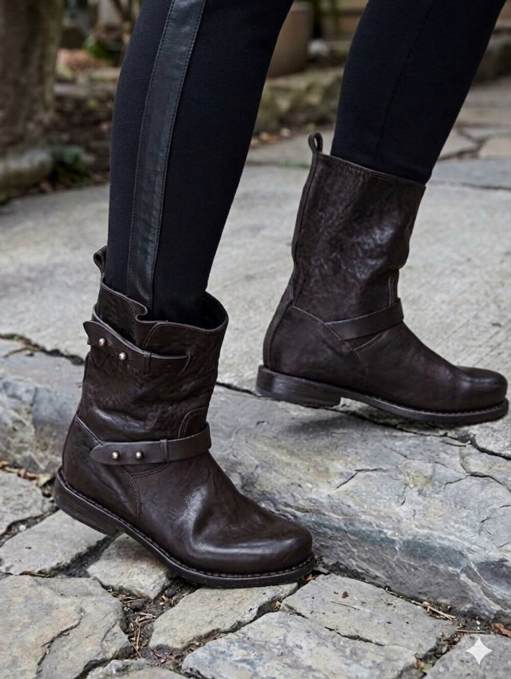 RAG & BONE Dark Brown Harness Leather Moto Boot Boho Western Grunge Size 37/7